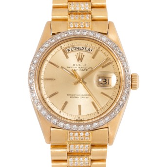 ROLEX Day-Date 36 Herrenuhr mit Custom Diamantbesatz, ca. 1967.