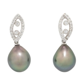 Earrings with pearl drops and diamonds totaling approx. 0.5 ct,