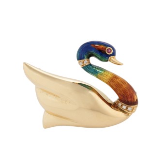 WEMPE &quot;Swan&quot; brooch with diamonds,