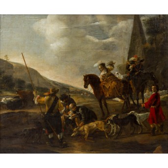 WEENIX, Jan Baptist, ATTRIBUATED (1621- c. 1665), &quot;Hunting party in an ideal landscape with obelisk&quot;,