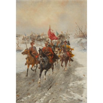STOILOFF, CONSTANTIN (auch Stoiloff-Baumgartner, 1850-1924), "Kosaken begleiten einenTransport",