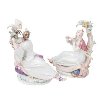 MEISSEN Figurenpaar 'Orientalin mit Flöte' und 'Orientale mit Kakadu', 20. Jh. 1. Wahl.
