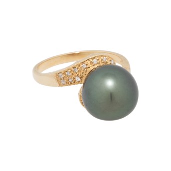 Ring mit Tahitiperle und 15 Achtkantdiamanten