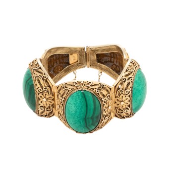 Armband mit 3 großen Malachitcabochons,