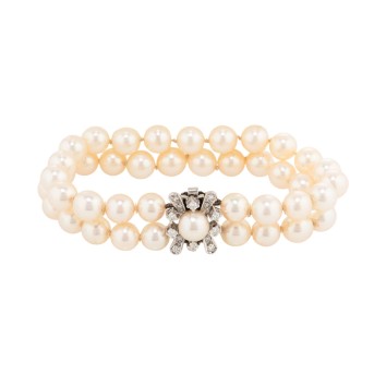 Bracelet with 2 rows of Akoya pearls,