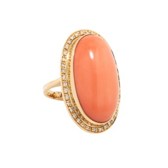 Ring with fine coral encrusted with diamonds