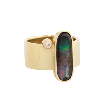 Ring with boulder opal and brilliant-cut diamond approx. 0.1 ct,