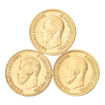 Russland/GOLD - Nikolaus II. 10 Rubel 1899 (2x), 1900. 3 Stück.