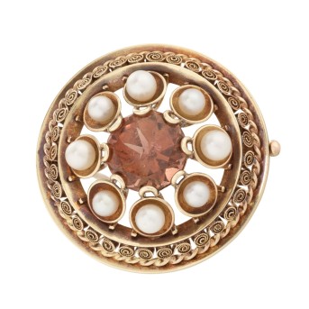 Rosettenbrosche mit cognacfarbenem Turmalin