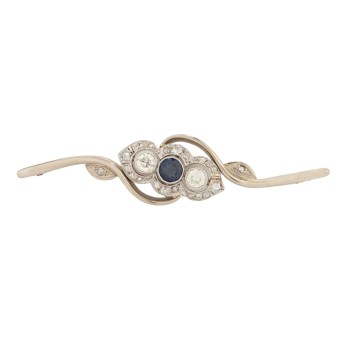 Brooch with sapphire and old-cut diamonds totaling ca. 1 ct,