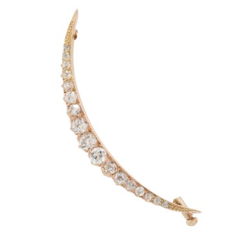 Crescent moon brooch set with old-cut diamonds