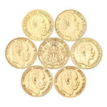 Dt. Kaiserreich/GOLD - Kleine Reihe von 10 Mark Stücken aus dem Kaiserreich. 7 Stück.