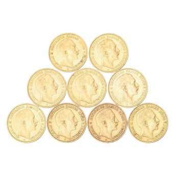Dt. Kaiserreich Preussen/GOLD - Wilhelm II. 20 Mark div. Jahrgänge. 9 Stück.