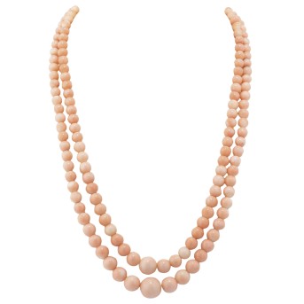 Collier 2-reihig aus feiner Engelshautkoralle,