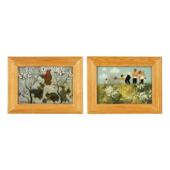 KOBLINGER, RENATE (1943), Pair of reverse glass paintings &quot;Summer&quot; & &quot;Winter&quot;,