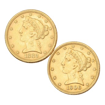 USA/GOLD - 5 Dollar 1882, 1906 "Liberty". 2 Stück.