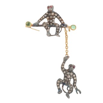 Brosche/Anhänger "2 Äffchen" mit Diamanten,
