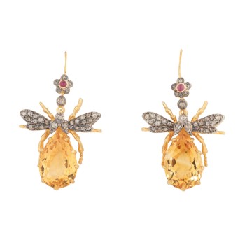 Fly&quot; earrings with citrines, diamonds