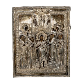 MULTI-SACRED ICON with oklad, RUSSIA 19th century,