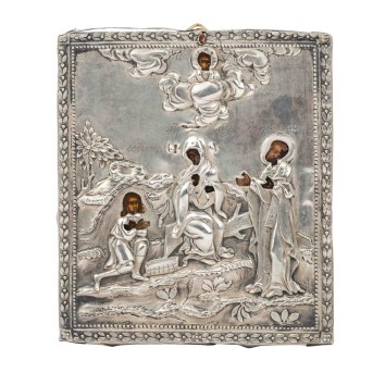 ICON with silver oklad &quot;Mother of God Besednaja&quot;, RUSSIA 19th century,