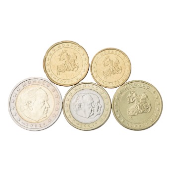 Monaco - 3,80 Euro 2001-2003. 5 einzelne Münzen.