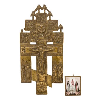 CARRYING CROSS & icon pendant, RUSSIA 18th/19th century,