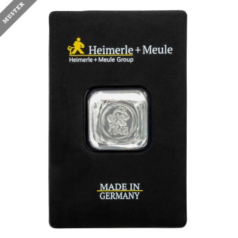 SILBERbarren - 1 oz Silber fein, gegossen, in Quadratform, Hersteller: Heimerle+Meule
