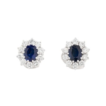 Earrings with sapphires totaling approx. 2 ct and diamonds