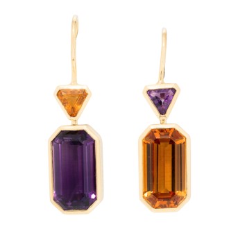 Ohrhänger mit gegengleichen Amethysten und Citrinen,