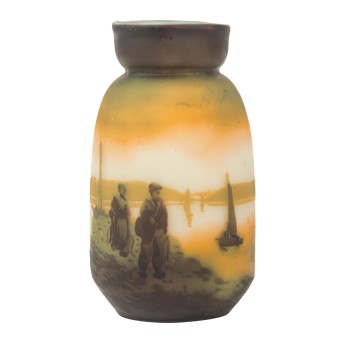 MULLER FRÈRES, LUNÉVILLE, Jugendstilvase mit Landschaftsdekor, 1920er Jahre,