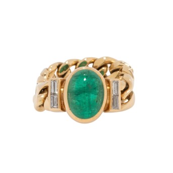 BULGARI chain ring with emerald and diamonds,