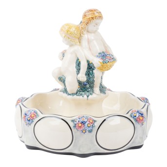 KARLSRUHER MAJOLIKA "Fruchtschale mit 3 Mädchen" ab 1908