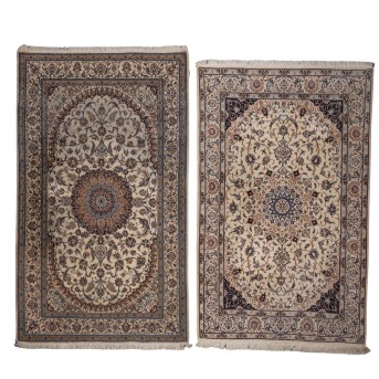 2 Orientteppiche mit Seide. NAIN /PERSIEN, 20. Jh.: