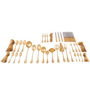 CHRISTOFLE cutlery for 12 persons 'Malmaison', silver-plated with gilding, 20th century
