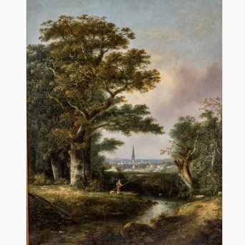 KOEKKOEK, BAREND CORNELIS, 1803-1862, (DRAWN) &quot;Landscape by the River&quot; c. 1850