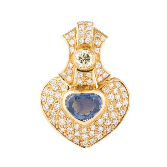 Clip pendant with sapphire heart and diamonds