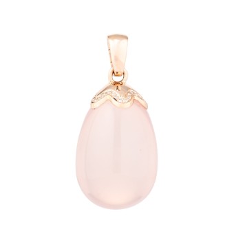 Clip pendant rose quartz drop with diamonds