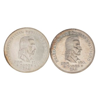 BRD/SILBER 2x 5DM 1955F "Schiller"