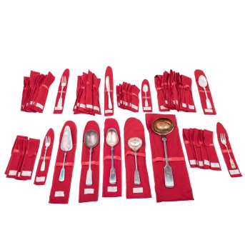 ROBBE & BERKING 64-piece cutlery set for 11-12 persons, 'Spaten', 925 silver, 20th century