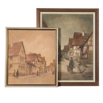 GEILFUSS, HEINZ, (1890-1956), 2 views of a village with half-timbered houses, 1941/42,