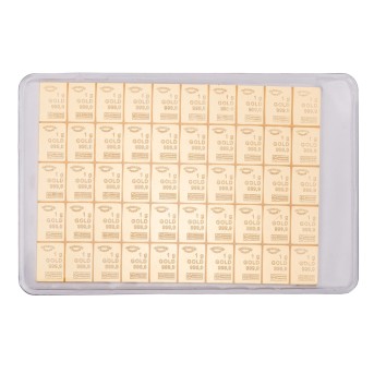 GOLDbarren – CombiBar 50 x 1 g GOLD fein, Goldtafel, Hersteller Valcambi Suisse,