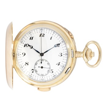 Schwere Anonyme Savonette Tascheuhr mit Viertelreptition und Chronograph.