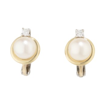 Earrings with Akoya pearls crowned with diamonds