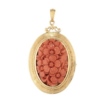 Medallion pendant with floral coral carving,