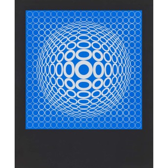 VASARELY, VICTOR (1906-1997), Kinetic composition in silver on blue,