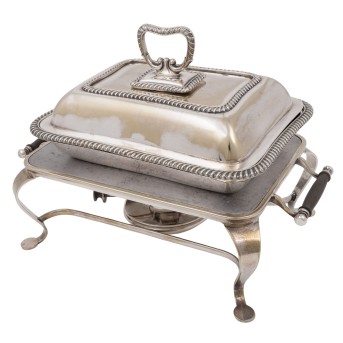 SHEFFIELD Warmhaltegefäß und Rechaud, versilbert, um 1900.