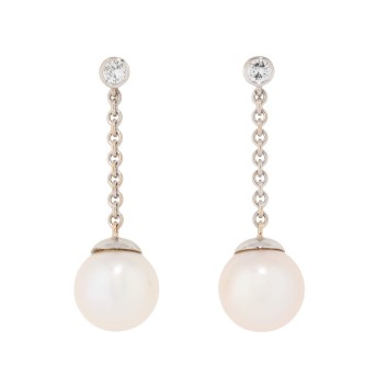 Ohrringe mit Perlen und Brillanten von zus. ca. 0,37 ct,