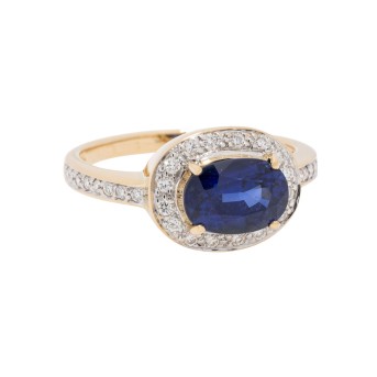 Ring with ceylon sapphire approx. 2 ct and diamonds