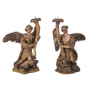 SOUTH GERMAN PICTURER OF THE BAROQUE "Pair of candlestick angels" 18th century,