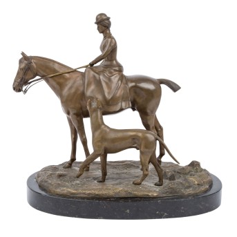 HENJES, H. (XIX-XX) "Amazon on horseback with hunting dog" around 1900